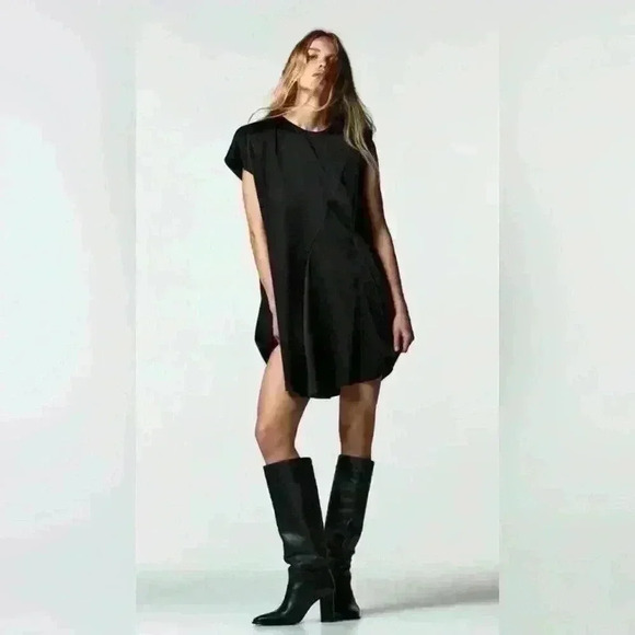 ZARA Assymetrical satin effect dress black Size L - Picture 3 of 7